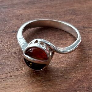 Double Amber Sterling Silver and Amber Ring size 7.5